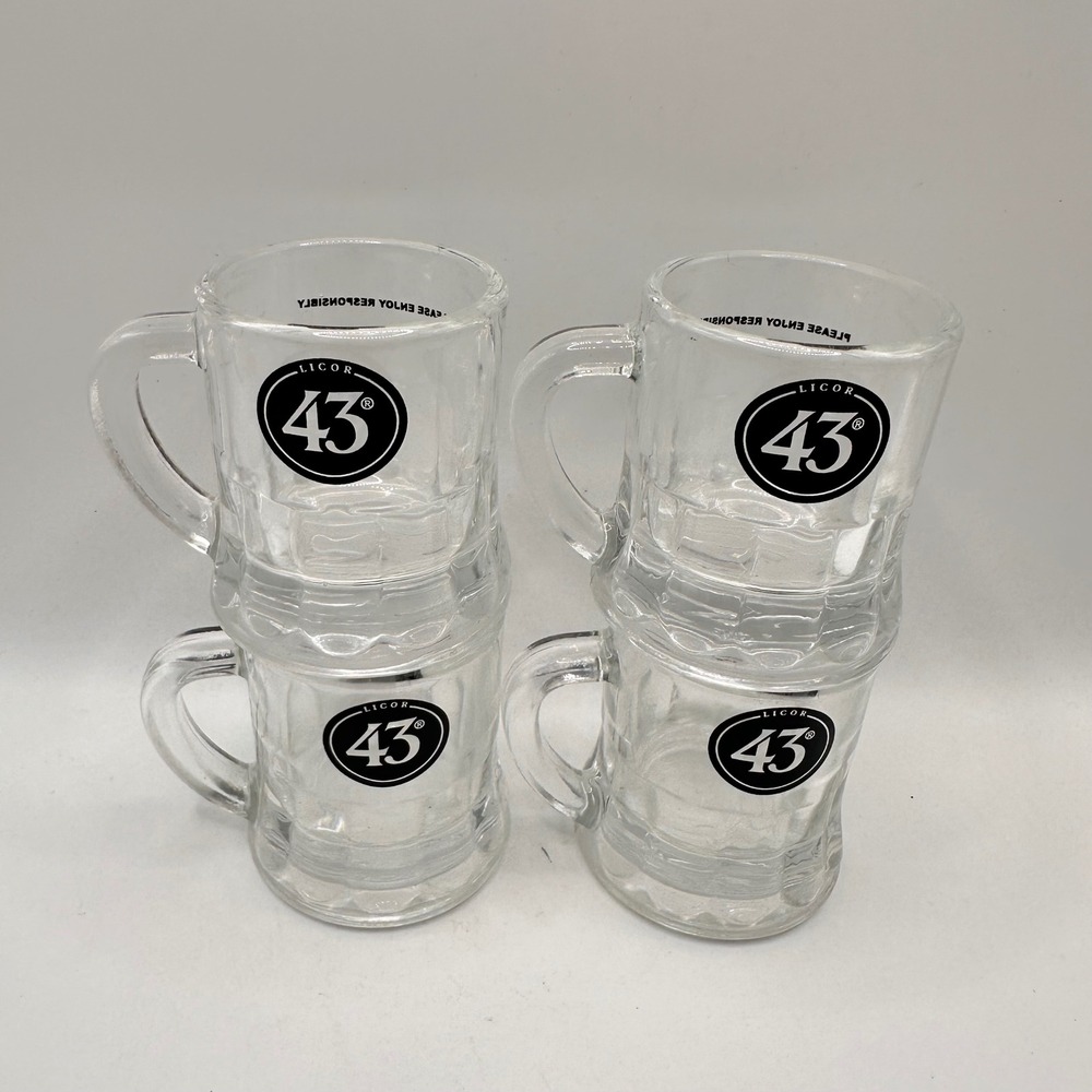 Licor 43 Mini Beer Mug Shot Glasses Set of 4 Clear Dimpled Glass Barware Stein